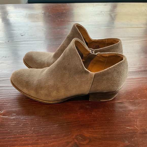 Lucky Brand Shoes - Lucky Brand Brixlee Block Heel Ankle Boots Womens 8.5M Beige Faux Suede Side Zip